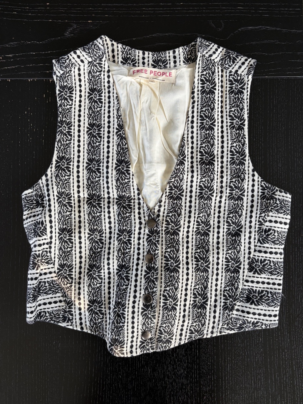Free People Black & White Patterned Vest